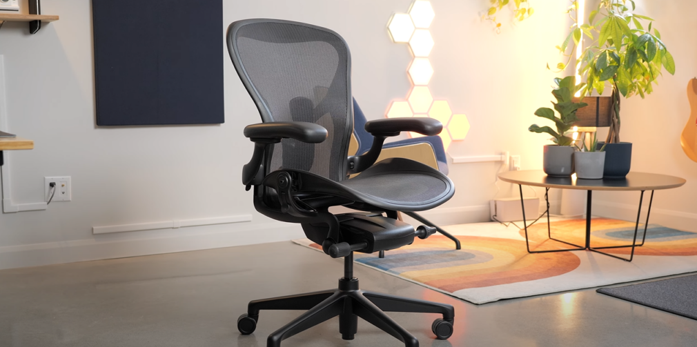 Black ergonomic chair in a room