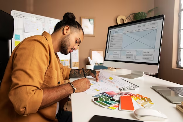 Man developing a design on a computer