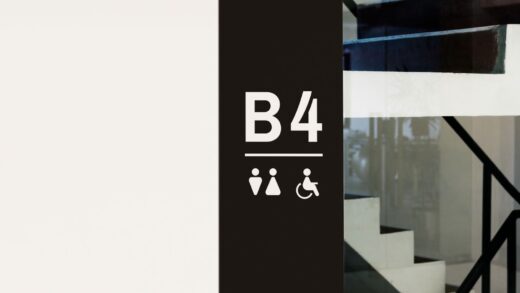 A sign inside the building